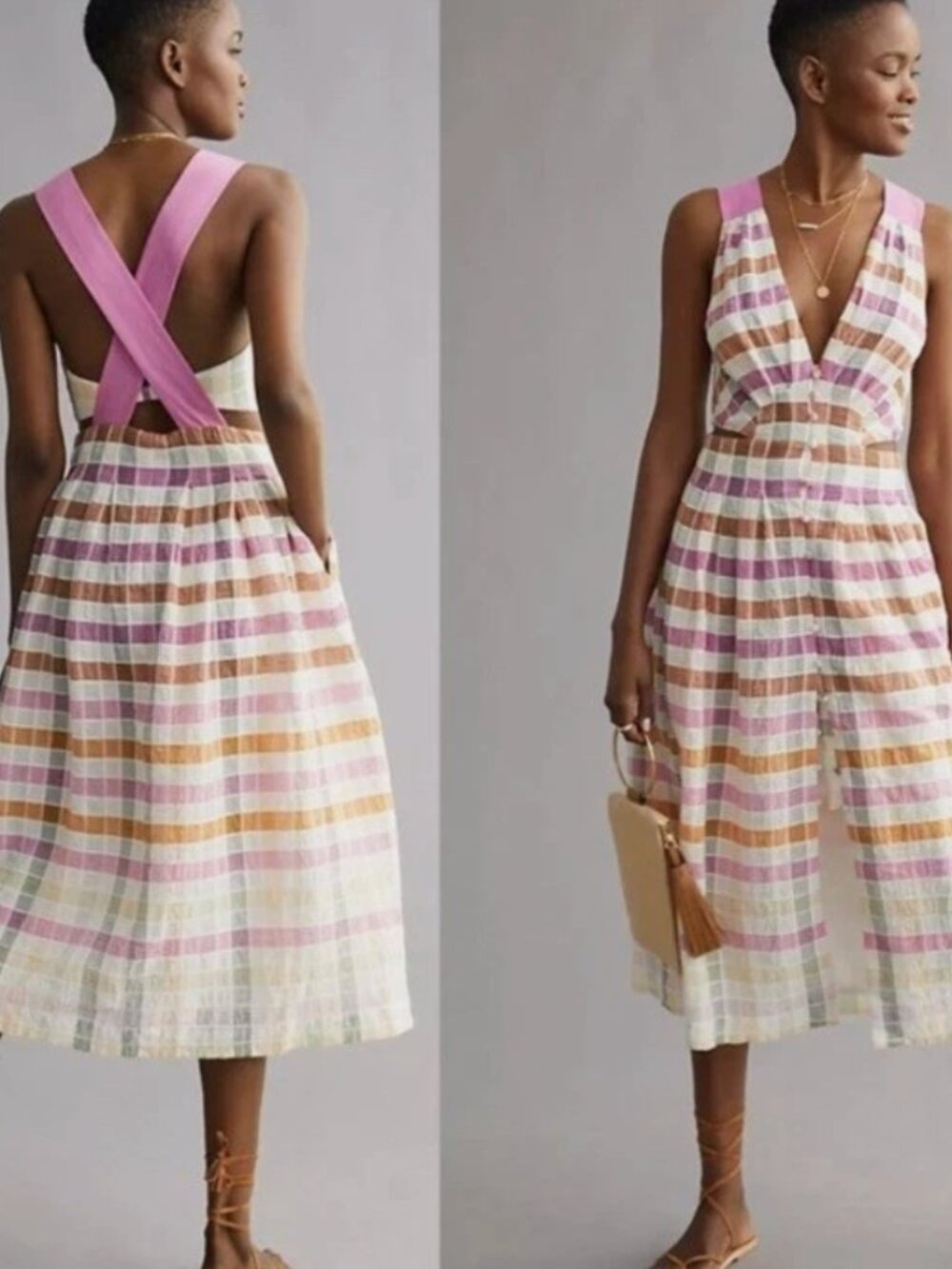 Anthropologie Maeve ombré plaid midi sundress Size 14P